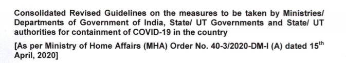 Revisied guidelines for containment of COVID19 in India